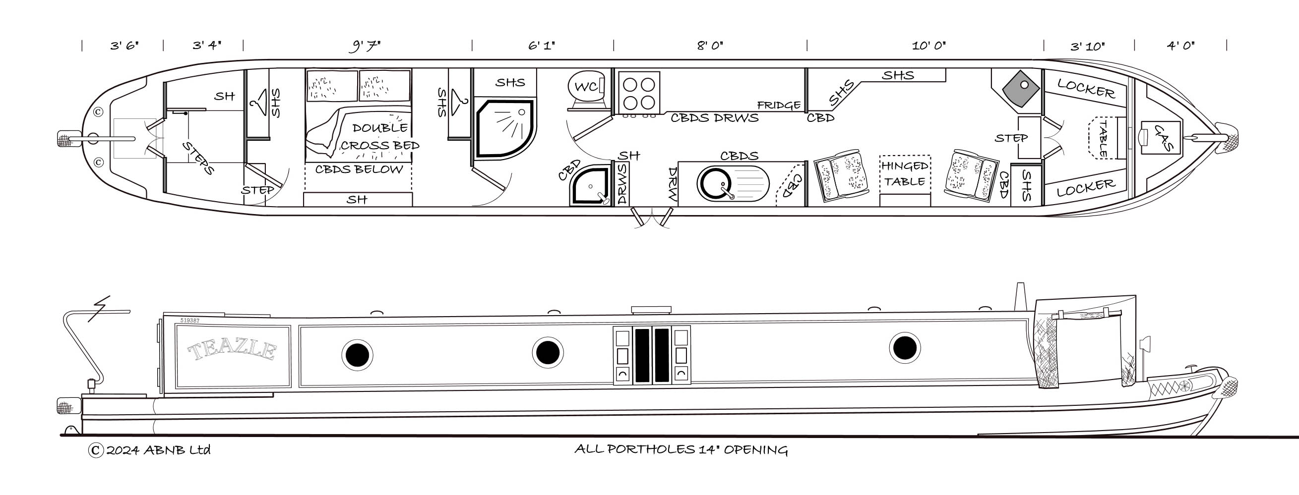 TEAZLE boat drawing