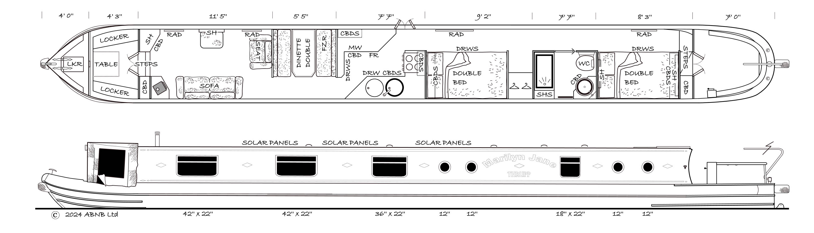 MARILYN JANE boat drawing