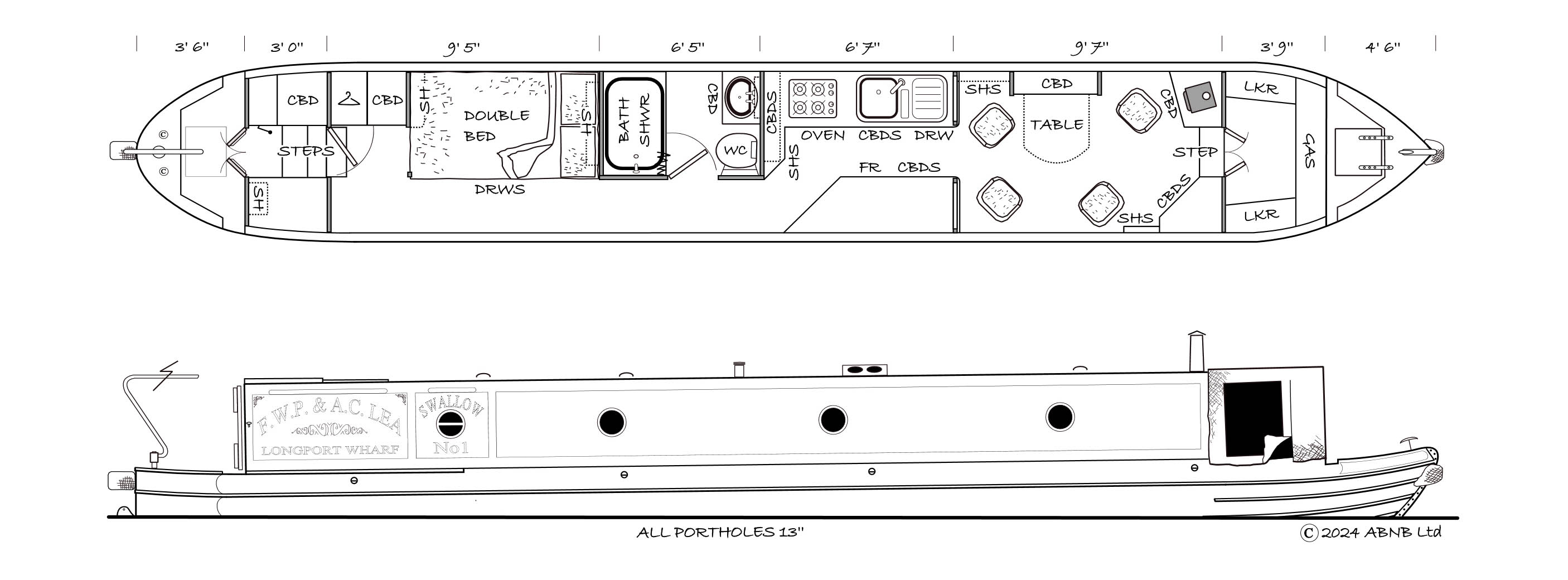 SWALLOW boat drawing