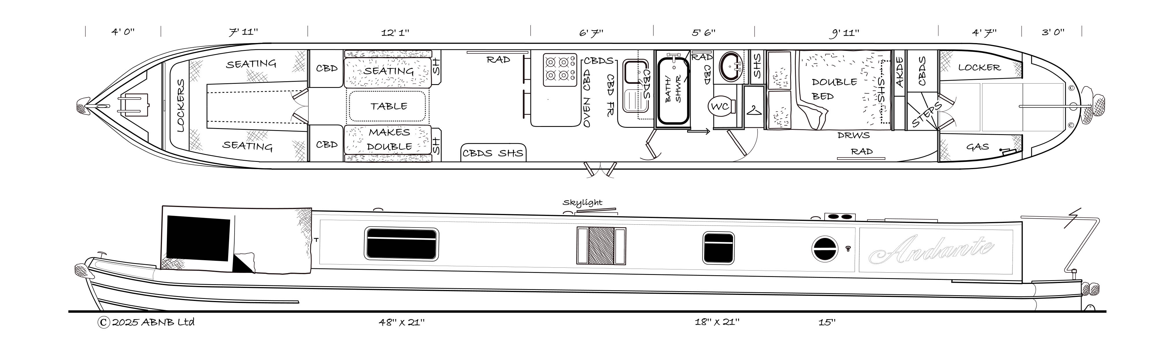 ANDANTE (53ft) boat drawing