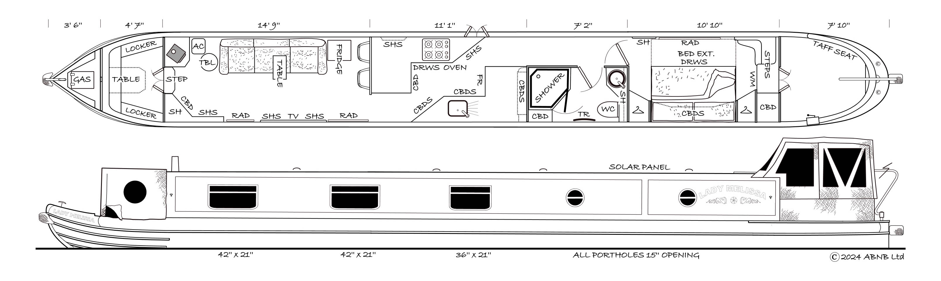 LADY MELISSA boat drawing