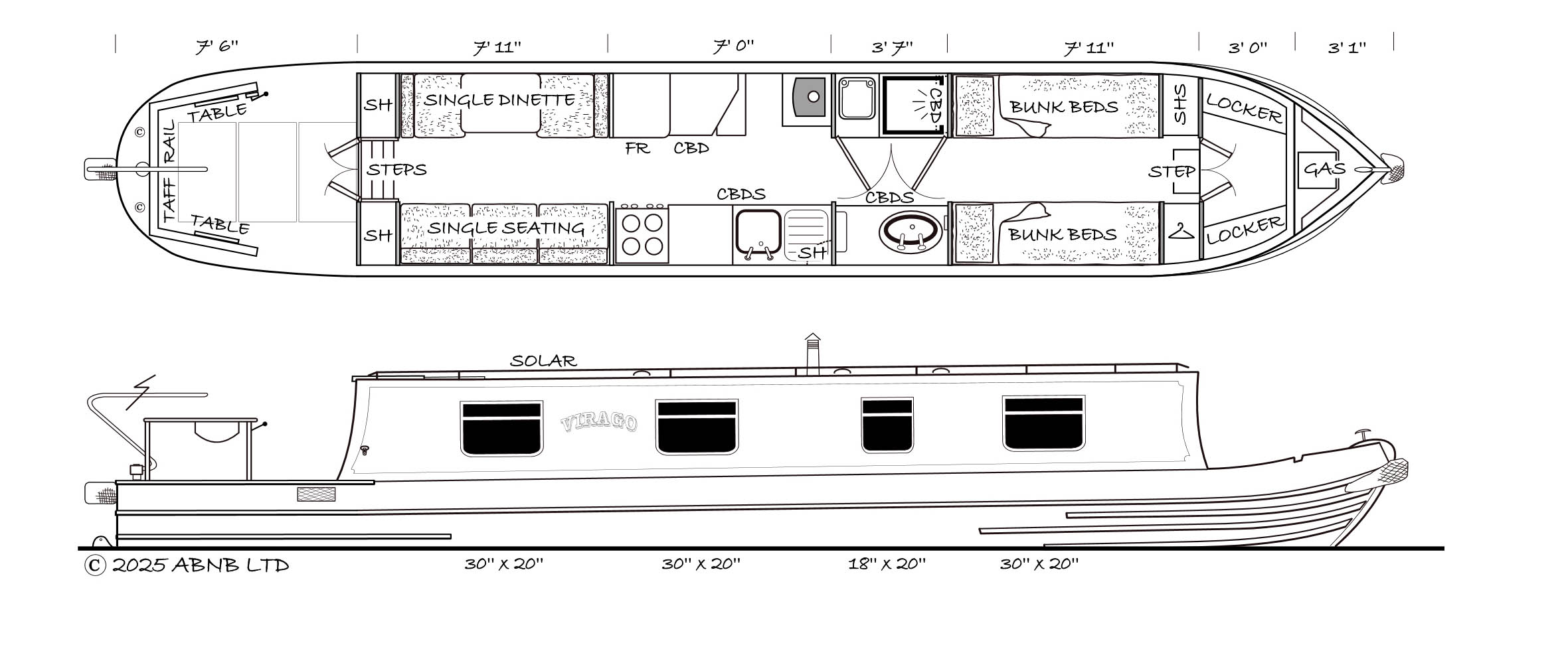 VIRAGO boat drawing